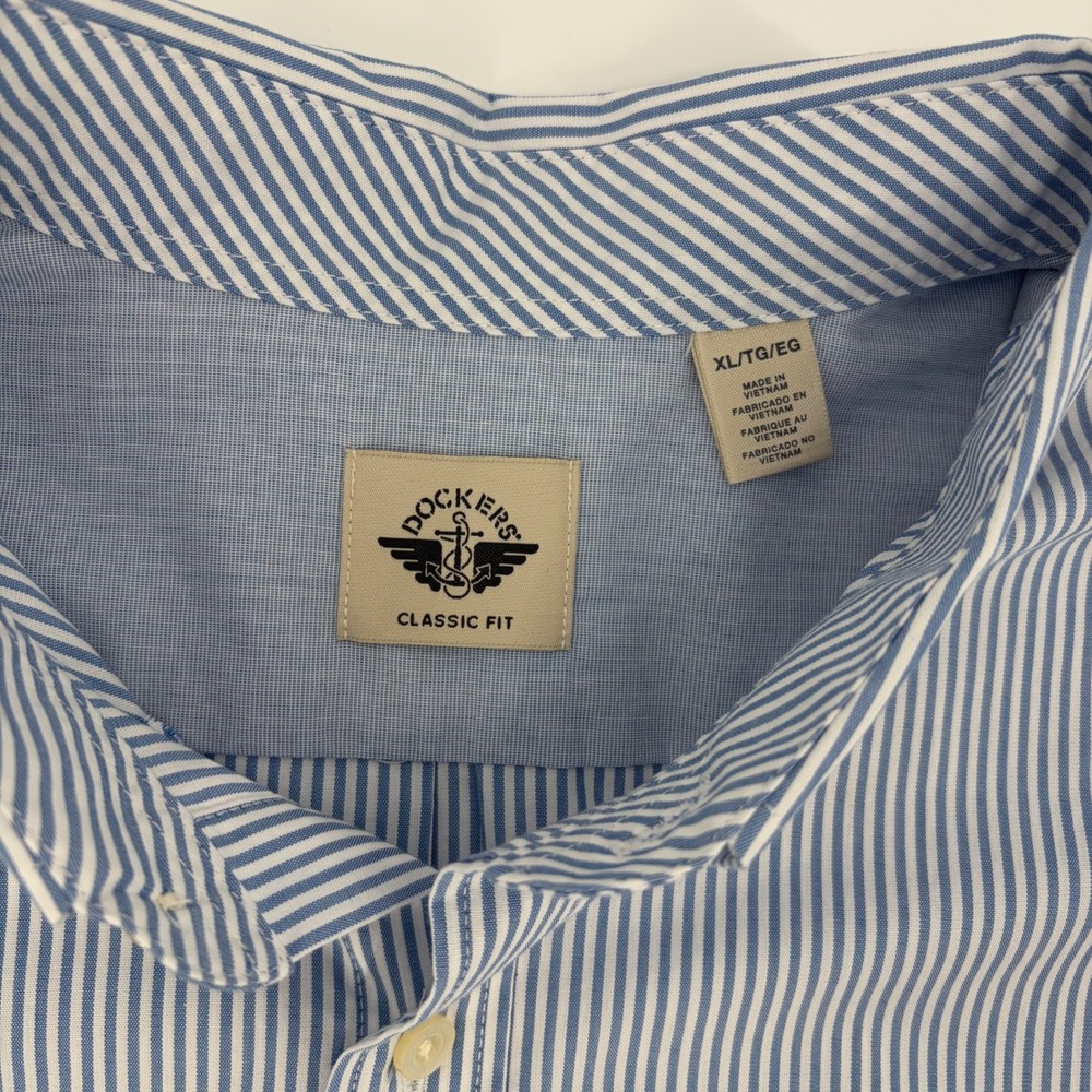 Dockers Dress Shirt Mens XL Blue White Stripe Signature Comfort Flex 2XL Fit - Picture 5 of 9